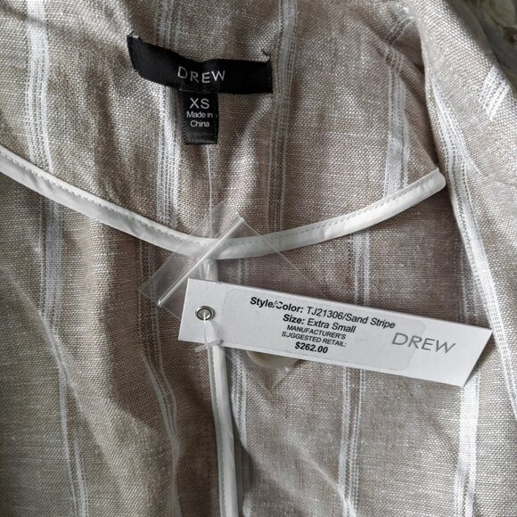 DREW Linen Blend Blazer Jacket Stripe Office Lightweight Single Breasted Tan - Picture 6 of 8